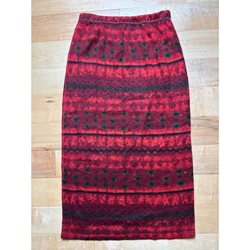 Vtg Carole Little Knit Maxi Skirt Women 10 (Tag 1x) Red‎ Southwestern Geometric